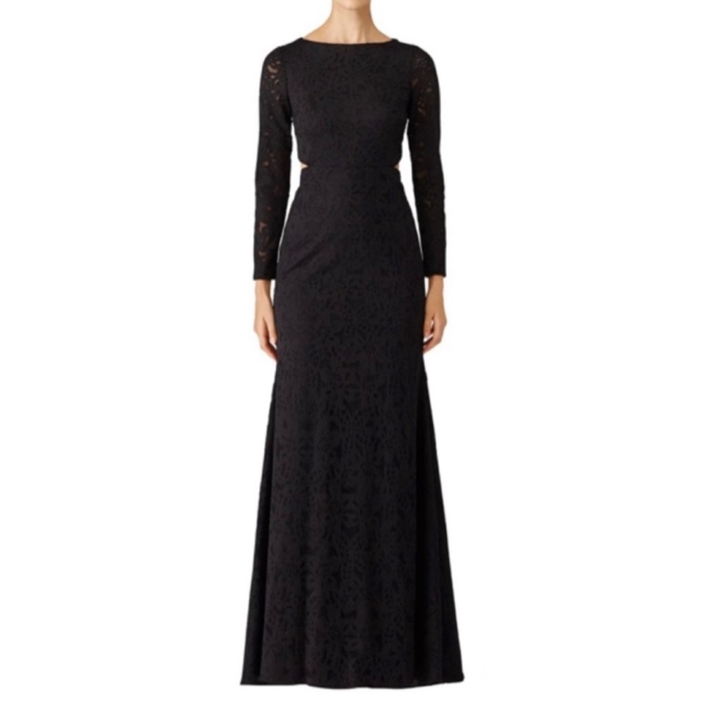 NWT $895 Monique  Lhuillier Black Floral Shadow Gown Size 10